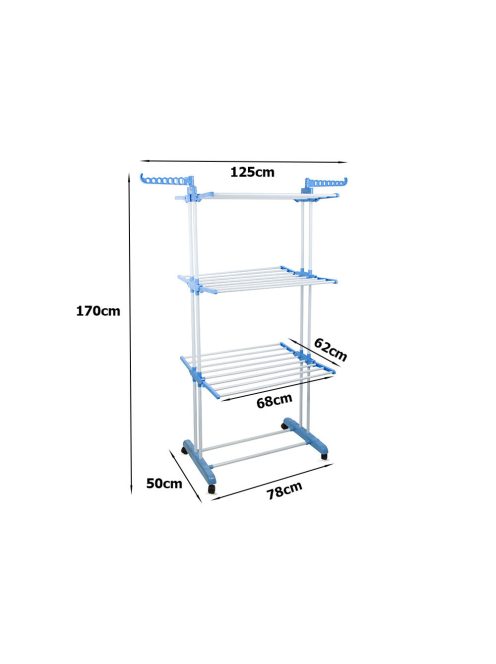 Nagy teherbírású összecsukható szárnyas ruhaszárító állvány fehér színben.