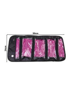 Fekete feltekerhető utazó kozmetikai táska Roll N Go Organizer, 4 cipzáras zsebbel, fogantyúval, kinyitva és összecsukva