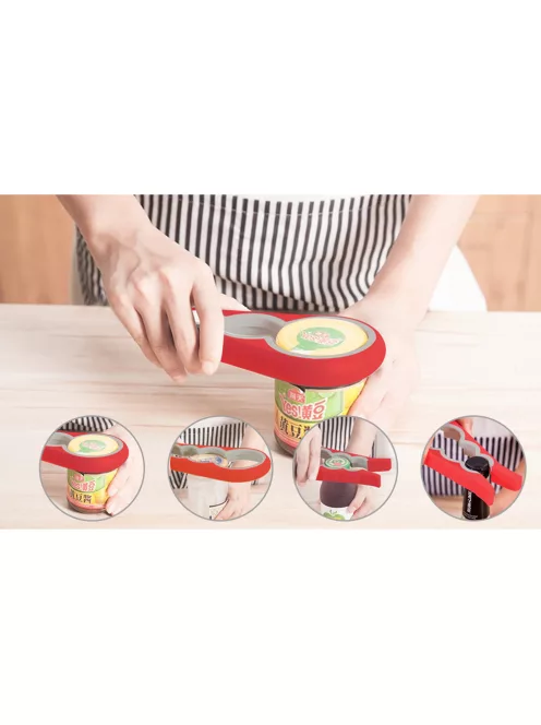 4 az 1-ben univerzális üveg és palack kupaknyitó piros színben