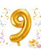9-es szám arany fólia lufi 66 cm születésnapi dekoráció