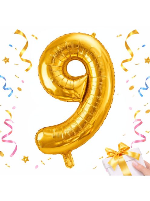 9-es szám arany fólia lufi 66 cm születésnapi dekoráció