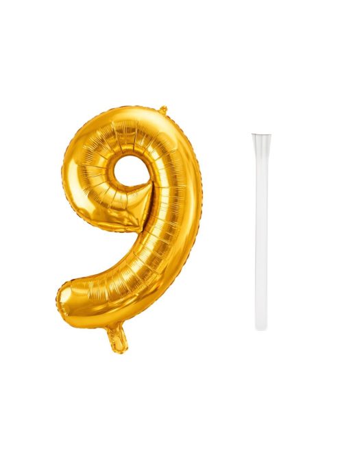 9-es szám arany fólia lufi 66 cm születésnapi dekoráció