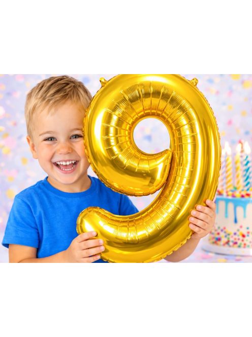 9-es szám arany fólia lufi 66 cm születésnapi dekoráció
