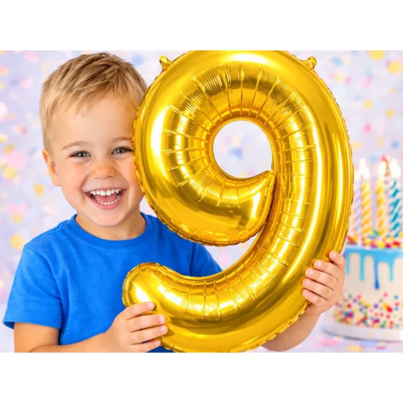 9-es szám arany fólia lufi 66 cm születésnapi dekoráció