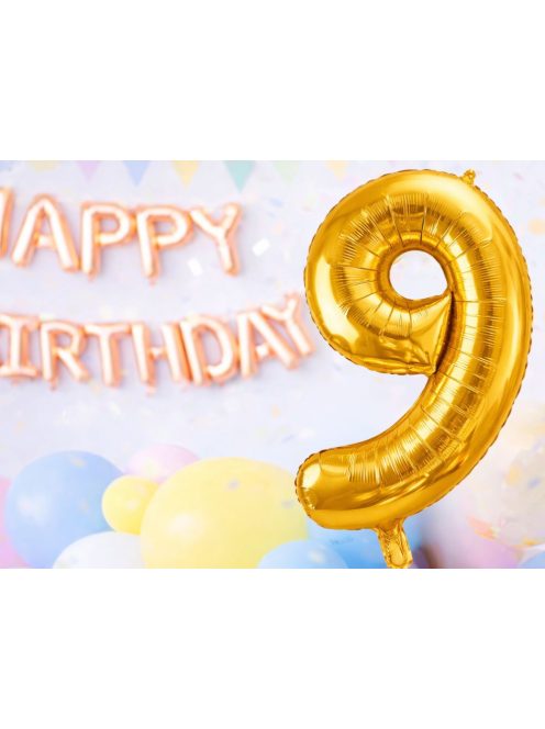 9-es szám arany fólia lufi 66 cm születésnapi dekoráció