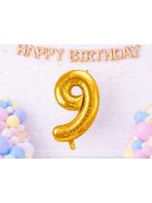 9-es szám arany fólia lufi 66 cm születésnapi dekoráció