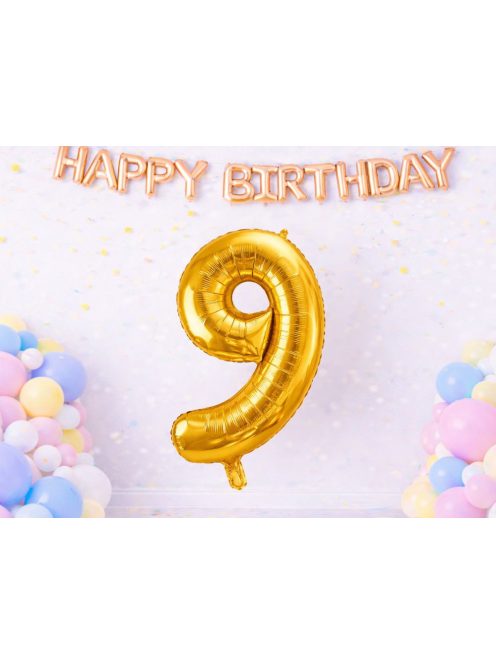 9-es szám arany fólia lufi 66 cm születésnapi dekoráció