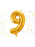 9-es szám arany fólia lufi 66 cm születésnapi dekoráció