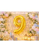 9-es szám arany fólia lufi 66 cm születésnapi dekoráció