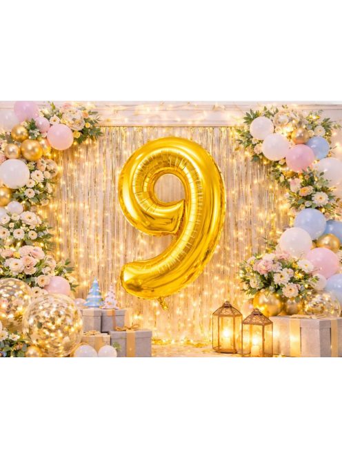 9-es szám arany fólia lufi 66 cm születésnapi dekoráció