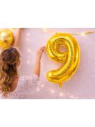 9-es szám arany fólia lufi 66 cm születésnapi dekoráció