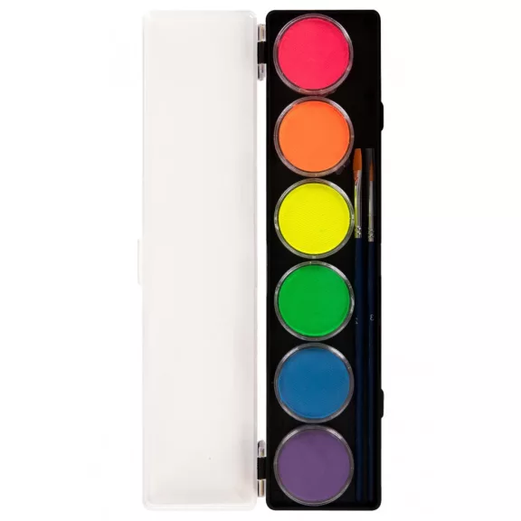 PXP 6 UV neon színű arcfesték paletta két ecsettel, 6x10 grammos kiszerelésben