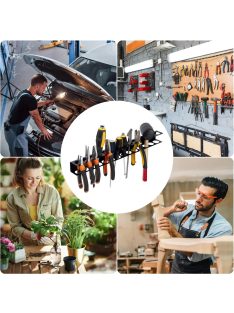 Fekete színű, 40 cm-es fali szerszámtartó sín, 14 lyukkal csavarhúzóknak, fogóknak és más kéziszerszámoknak