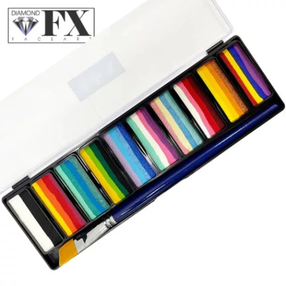 Diamond FX Fairytales csíkos arcfesték paletta 10x10g, professzionális "one stroke" festék mesebeli, tündéres árnyalatokkal, bőrbarát