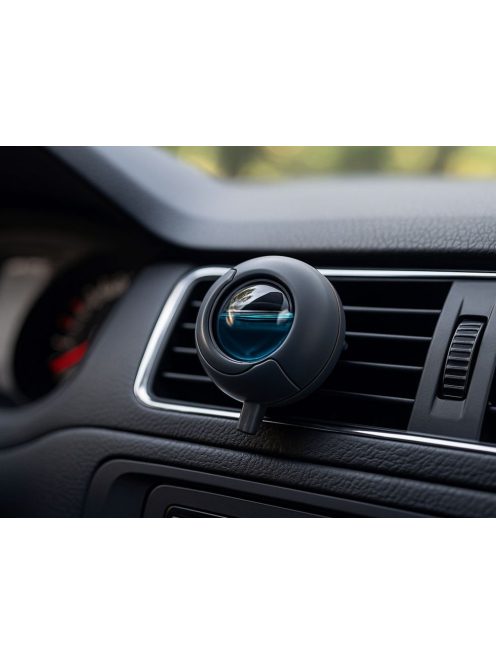 Szellőzőrácsra csíptetett elegáns autós légfrissítő 50 ml-es utántöltővel és forgó ventilátorral. Tökéletes autós kiegészítő.