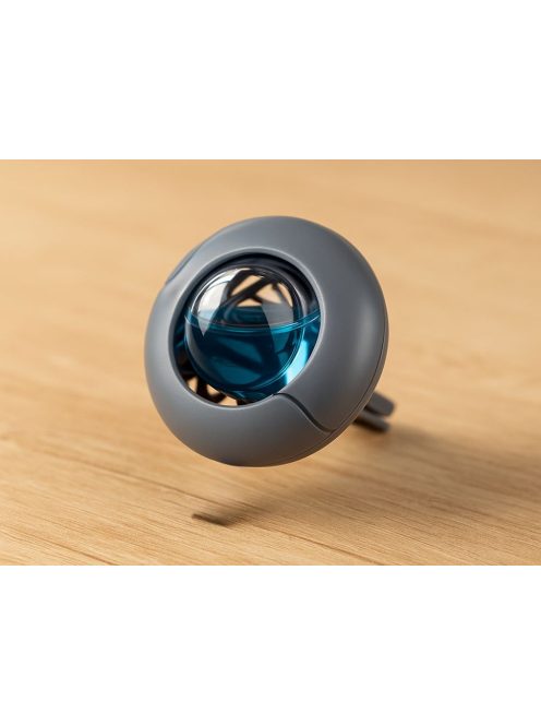 Szellőzőrácsra csíptetett elegáns autós légfrissítő 50 ml-es utántöltővel és forgó ventilátorral. Tökéletes autós kiegészítő.