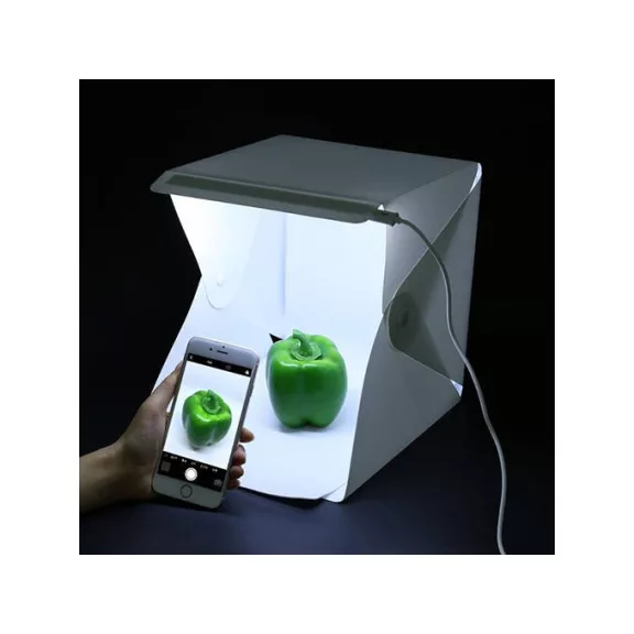 Árnyékmentes Fotóbox 20 LED-del - Mini Studio Termékfotózáshoz (24x22x24 cm)