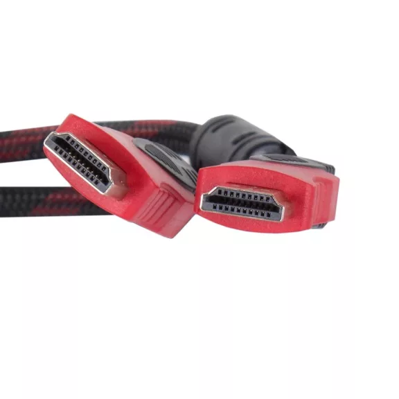 Fekete-piros fonott HDMI kábel aranyozott csatlakozókkal