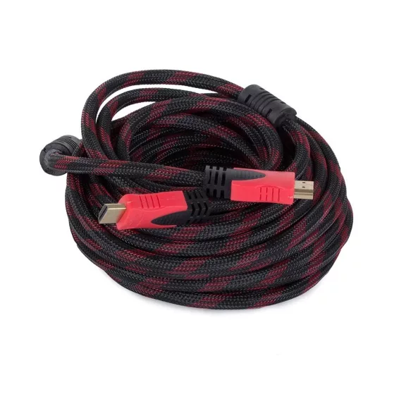10 méteres HDMI 1.4 kábel fekete-piros nylon fonattal és ferritszűrőkkel