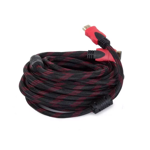 10 méteres HDMI 1.4 kábel fekete-piros nylon fonattal és ferritszűrőkkel