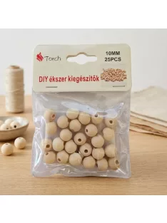 25 darabos 10 mm-es natúr lyukas fagolyó készlet kreatív alkotáshoz