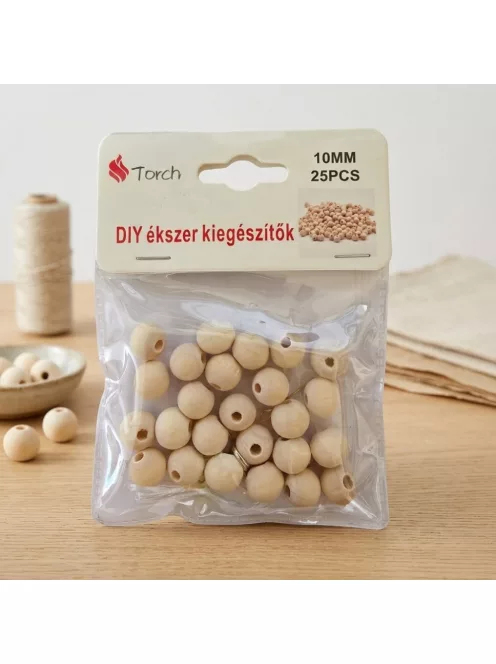 25 darabos 10 mm-es natúr lyukas fagolyó készlet kreatív alkotáshoz
