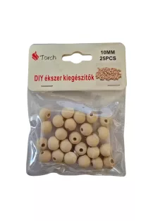 25 darabos 10 mm-es natúr lyukas fagolyó készlet kreatív alkotáshoz