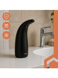 Ruhhy fekete színű, érintésmentes (szenzoros) automata szappanadagoló 300ml-es tartállyal, modern fürdőszobákba és konyhákba
