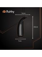 Ruhhy fekete színű, érintésmentes (szenzoros) automata szappanadagoló 300ml-es tartállyal, modern fürdőszobákba és konyhákba