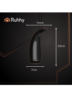 Ruhhy fekete színű, érintésmentes (szenzoros) automata szappanadagoló 300ml-es tartállyal, modern fürdőszobákba és konyhákba