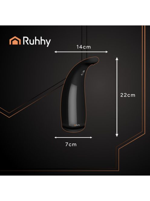 Ruhhy fekete színű, érintésmentes (szenzoros) automata szappanadagoló 300ml-es tartállyal, modern fürdőszobákba és konyhákba