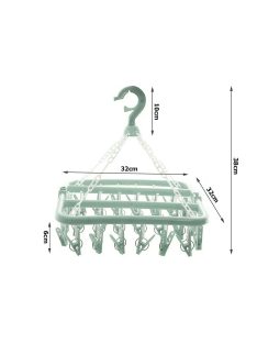 Zokni-, alsónemű- és ruhaszárító akasztó, 32 darabos csipesszel, helytakarékos és praktikus