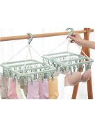 Zokni-, alsónemű- és ruhaszárító akasztó, 32 darabos csipesszel, helytakarékos és praktikus