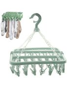 Zokni-, alsónemű- és ruhaszárító akasztó, 32 darabos csipesszel, helytakarékos és praktikus