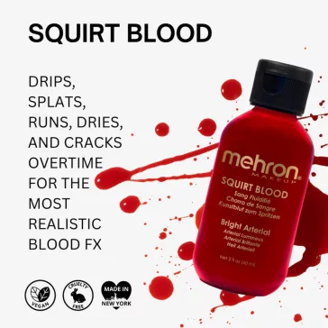 Mehron Squirt Blood Bright Arterial – professzionális víz alapú SFX vér (60 ml)