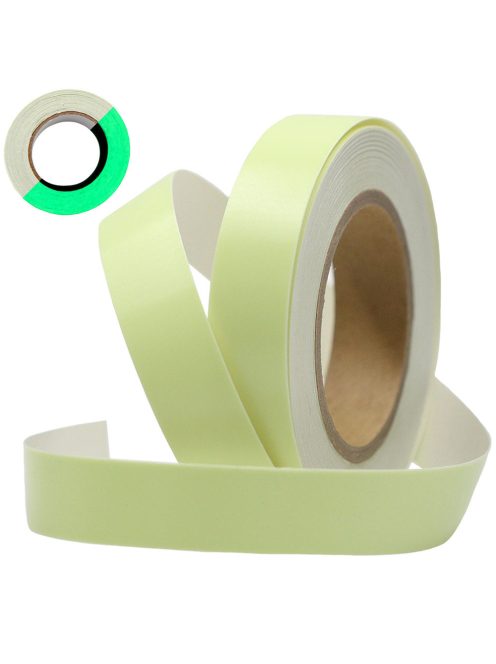 2 cm széles fluoreszkáló szalag, sötétben világító öntapadós vinil fólia 3 méter hosszban, menekülési útvonal jelöléséhez