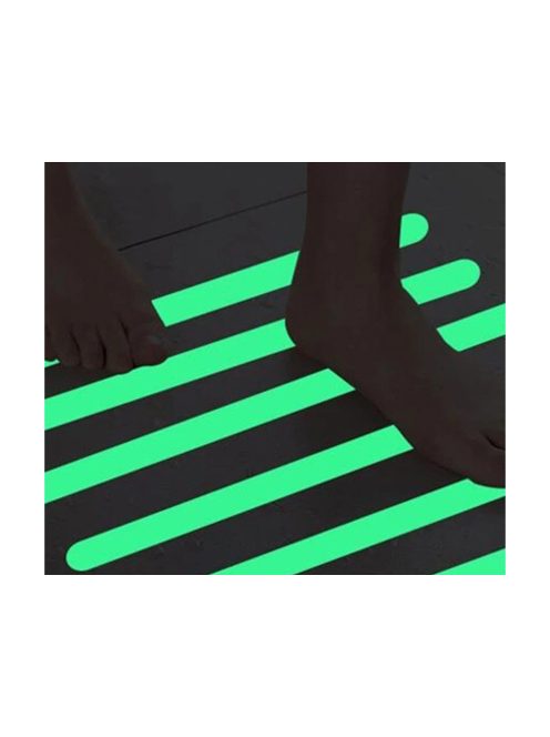 2 cm széles fluoreszkáló szalag, sötétben világító öntapadós vinil fólia 3 méter hosszban, menekülési útvonal jelöléséhez