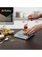 Ruhhy precíziós grammmérleg 2 kg-ig, 0,1 g pontossággal, rozsdamentes acél felülettel és 2 db mérőtállal