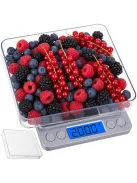 Ruhhy precíziós grammmérleg 2 kg-ig, 0,1 g pontossággal, rozsdamentes acél felülettel és 2 db mérőtállal