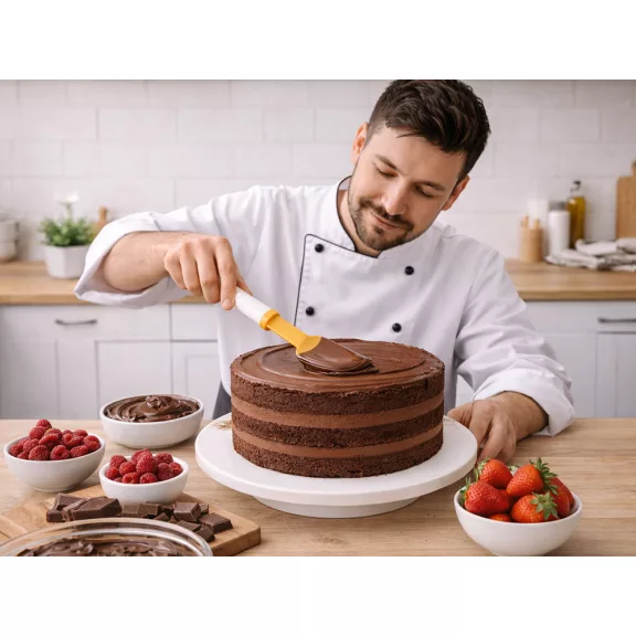Fehér és narancssárga műanyag tésztakaparó spatula 27,5 cm-es méretben