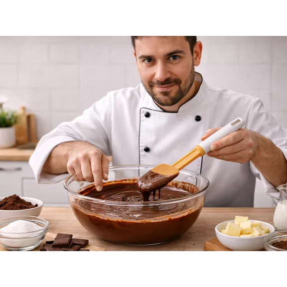 Fehér és narancssárga műanyag tésztakaparó spatula 27,5 cm-es méretben