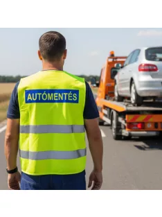 Autómentés feliratú láthatósági mellény, neon sárga fényvisszaverő biztonsági mellény, autómentő munkavédelmi felszerelés