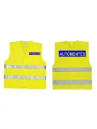 Autómentés feliratú láthatósági mellény, neon sárga fényvisszaverő biztonsági mellény, autómentő munkavédelmi felszerelés