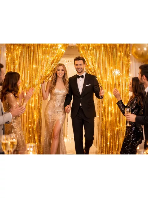 Arany dekorációs fólia függöny öntapadós fotóháttér születésnapra és esküvőre