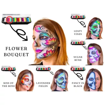 Fusion Arcfestő Paletta Sugar Skull designnal, 6 split cake arcfestékkel