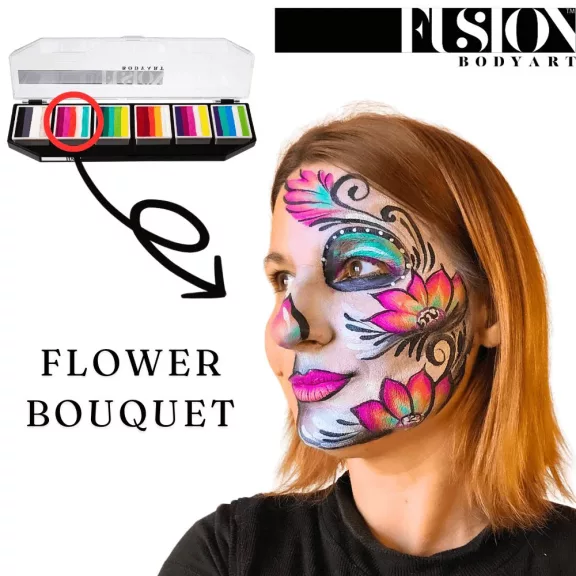 Fusion Arcfestő Paletta Sugar Skull designnal, 6 split cake arcfestékkel
