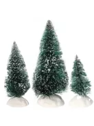 3 darabos zöld mini műfenyő készlet 6 cm, 9 cm és 12 cm magasságban