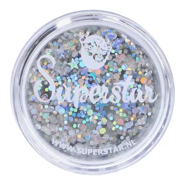 Ezüst csillagfény hatású Superstar chunky glitter krém 10 ml-es tégelyben