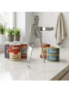 17 cm hosszú rozsdamentes tekerős konzervnyitó, fém kivitelben