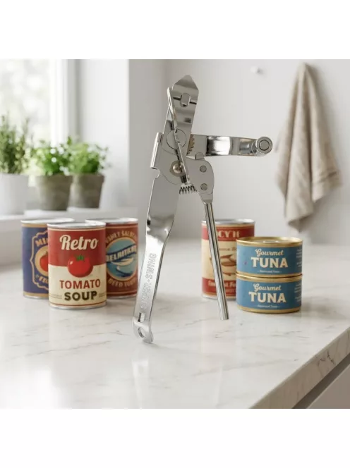 17 cm hosszú rozsdamentes tekerős konzervnyitó, fém kivitelben